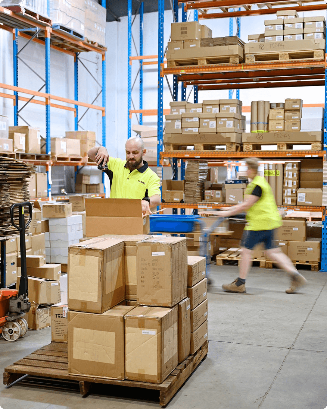 Scene in the Promtel warehouse while the staffs are working and scanning the shipments